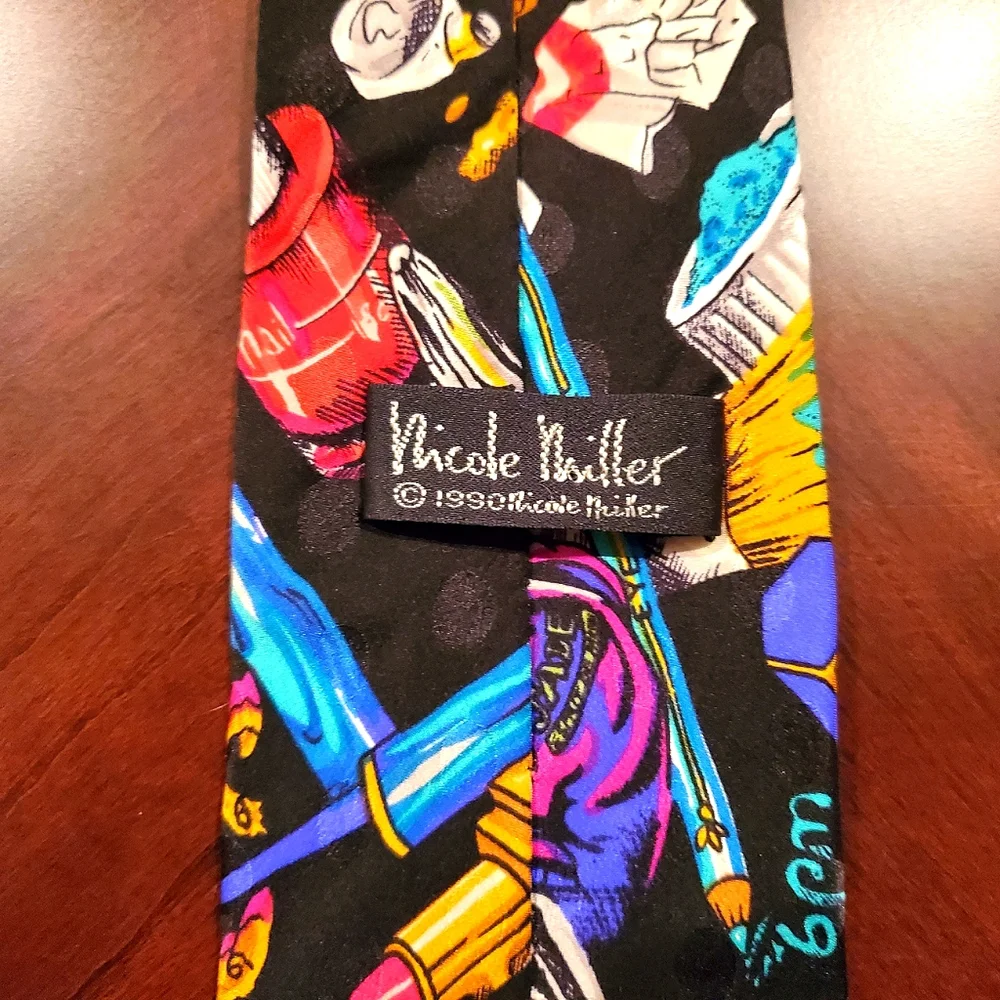 27) NICOLE MILLER 1990s Vintage 100% SILK Cosmetics Tie 💄 💅 - Picture 3 of 4